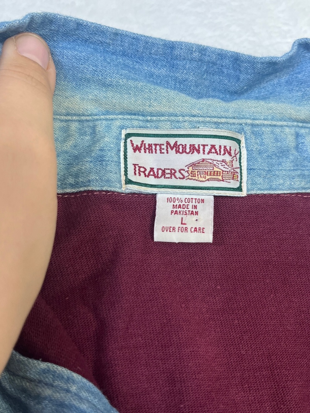 VTG White Mountain Traders Harlequin Multicolor Rugby Denim PoloShirt sz L 90s - Picture 4 of 11